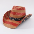 Detail of straw cowboy hat featuring American flag stripes and silver star studs - 56-58cm / Flag Style 6