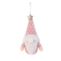 Gnomo natalizio in maglia rosa con stella dorata e una lunga barba bianca morbida - Ornamento Sospeso in Maglia a Stella Rosa