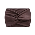 Elastic wide yoga headband in deep brown knit fabric with stylish twisted front knot detail - Dark Coffee