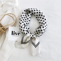 French style ivory satin silk scarf with black polka dots for women hair tie - Beige Double Row Dot Frame