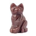 Hand-carved reddish-brown crystal cat figurine with natural stone texture on white base - 1.5 Inch / Strawberry Quartz