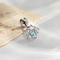 Silver stud earring with blue round gemstone and crystal halo on soft background - A1100-3# Light Sea Blue (Single Piece)