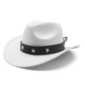 White felt western cowboy hat with black leather band and silver star studs on white background - M(56-58cm) / White