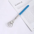 Extendable back scratcher with blue handle and silver metal skeleton hand claw - Skeleton Hand Blue