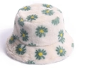 Cappello a secchiello in peluche beige con margherite verdi e gialle per il caldo invernale - 58cm / A Strisce Verde e Bianco