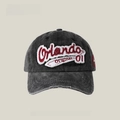 Vintage gewaschene dunkelgraue Baumwoll-Baseballkappe mit Orlando 01 Stickerei und Used-Effekt - Orlando Stickerei - Schwarzer Denim