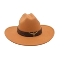 Camel western cowboy hat with brown studded band and bull head ornament - Camel