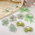Cute mint green hair accessories set with polka dot flowers and bow hair ties for girls - Green 10Pcs Set