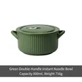 Dark green 800ml ceramic noodle bowl with airtight lid and handle, diameter 15.5cm - Green Double Handle Bowl
