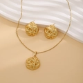 Exquisite gold necklace and earring set featuring unique crumpled texture and abstract design - Artistic Wrinkle Style (E6210-8)