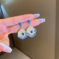 Boucles d'oreilles élégantes en cristal bleu avec pendentifs géométriques dorés - Losange Géométrique (1#) / Bleu