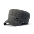 Men winter flat top military cap in dark grey textured fabric with metal side logo - Gray