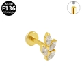 Golden leaf titanium labret stud with marquise crystals and internal thread detail - Leaf / Gold