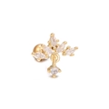 Macro shot of gold leaf-shaped stud earring with clear zircon dangles on white background - Gold (EGD1016)
