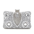 Elegant silver evening clutch bag with floral rhinestone patterns and metal clasp - Silver