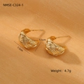 Close-up of golden earrings with woven texture measuring 1.5cm by 1.1cm and 4.7g weight - Gold Woven Texture Earrings / Gold