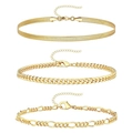 Dreiteiliges vergoldetes Messing Armband Set mit Schlangen, Panzer und Figaro Kette - Gold (Schlangenkette/Panzerkette/Figarokette)