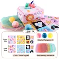 Pink plush baby sensory tissue box toy with cartoon animals and rainbow silk scarves - Lion Rabbit Pink Tissue Box (3 Square Cloths + 8 Silk Scarves + 3 Plush Balls) (1906-7A)