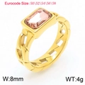 Anello in titanio placcato oro 18K con zircone rosa rettangolare e fascia a catena cava - Misura 6 (52mm) / Champagne Dorato