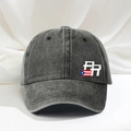 Dettaglio del cappellino vintage lavato con il logo della bandiera di Porto Rico - Taglia unica / Nero