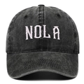 Casquette de baseball en jean gris foncé délavé avec broderie NOLA et style vintage - Réglable / Noir