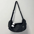 Black nylon crescent bag with adjustable strap and a cute panda plush keychain - Black with Panda Pendant / Black + Panda