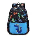 Kids backpack in black and blue with colorful cartoon dinosaur prints for boys - Black Dinosaur / Black