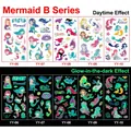 Glow-in-the-dark mermaid temporary tattoos for kids featuring cartoon sea creatures - Luminous Mermaid Series B