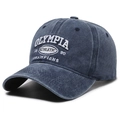 Cappellino da baseball vintage blu scuro lavato con ricamo bianco stile sportivo - Regolabile / Blu navy