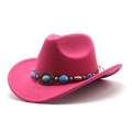Detailed view of pink cowboy hat with decorative turquoise beads and vintage metal discs - M(56-58cm) / Rose Red
