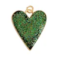Golden heart pendant with green glitter sequins and black base for DIY jewelry - Black Glitter Heart Style (K108283M1-Black)