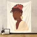 Detail eines Wandteppichs mit abstraktem afrikanischem Frauenporträt im Boho-Stil an der Wand - LC-05 (Abstrakte Afrikanische Frau/Rot-Orangefarbenes Kopftuch) / 73*95CM (Gebürstet)