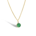 Collier minimaliste plaqué or 18K avec pendentif rond en pierre verte et petit diamant brillant - Vert
