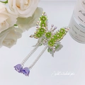 Rainbow rhinestone butterfly hair claw with purple lily of the valley tassels - Green Flower Tassel Butterfly / Green