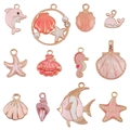 12-piece set of pink ocean-themed enamel alloy pendants for DIY jewelry and necklaces - Pink Series (12 Pcs)