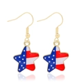 Zinc alloy star earrings with US flag pattern and gold hooks on white background - Style 50-USA Flag Pentagram Gold Hook Earrings