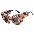 Occhiali da sole cat eye con pelliccia leopardata rosa e strass colorati per feste - Stampa leopardata