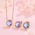 Elegant gold jewelry set with gradient purple round gems and matching stud earrings - Holographic Round Necklace Earrings (BD021 Set-Colorful)