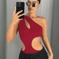 Body rojo de un hombro con aberturas en tejido elástico y diseño ajustado - S / Rojo
