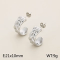 Pendientes de aro en C plateados con textura de cuerda trenzada en acero pulido - Estilo Semicírculo con Textura Tejida (KE114945-KFC) / Color Acero