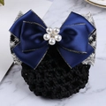 Blue bow hair clip with gold edge and pearl flower detail for nurse uniform - Five Pearls Lace Gold Edge Blue