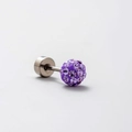 Titanium stalen oorknopje met een paarse kristallen bol en een veilige schroefsluiting - 3mm Zirconia Bal (Platte Achterkant) / Paars (Enkel Stuk)