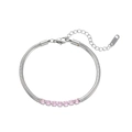 Bracelet chaîne serpent en argent avec sept zircons roses et un fermoir mousqueton - Bracelet Chaîne Serpent Épaisse en Acier Argent Zircon Rose