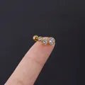 Gold plated 316L stainless steel helix piercing with three clear zircon stones - Curved Three-stone Style (7#) / Gold