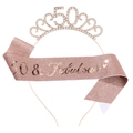Rose gold 50th birthday party set with rhinestone tiara and 50 & Fabulous glitter sash - One Size / 50th (Glitter) / Rose Gold