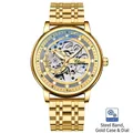 Chenxi men's automatic skeleton mechanical watch with gold steel strap and roman numerals - Gold Case & Gold Dial Steel Strap