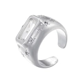 Detailed macro of silver star ring featuring rectangular crystal and adjustable open band - Baguette Stone Star Style (VJ616) / Silver