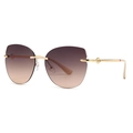 Modern cat-eye rimless sunglasses with gold metal frame and purple gradient lenses - Grey Champagne