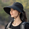 Damen Outdoor-Sonnenhut in Schwarz mit breiter Krempe, Nackenschutz und Pferdeschwanzloch - Schwarz