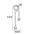 Hartvormige roestvrijstalen piercing oorbel met zirkonia en bungelende kettingen - Hart Dubbele Ketting Kwastje Stijl (2630-13#) / Zilver